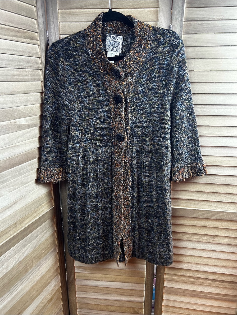 Curio Vintage Knit Long Cardigan Sweater Coat Medium Cottagecore Academia